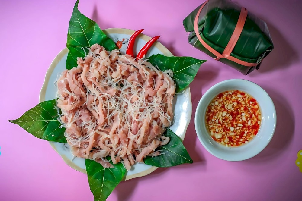 Nem Chua Yen Mac is a tangy, mildly spicy fermented pork roll